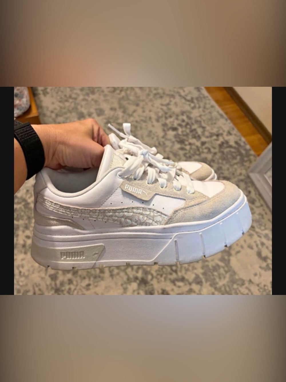 Puma White and Light Gray Chunky Platform Sneakers